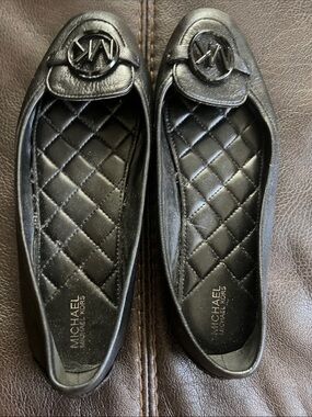 Michael Kors Black Quilted Logo Ballet Flats - Women's